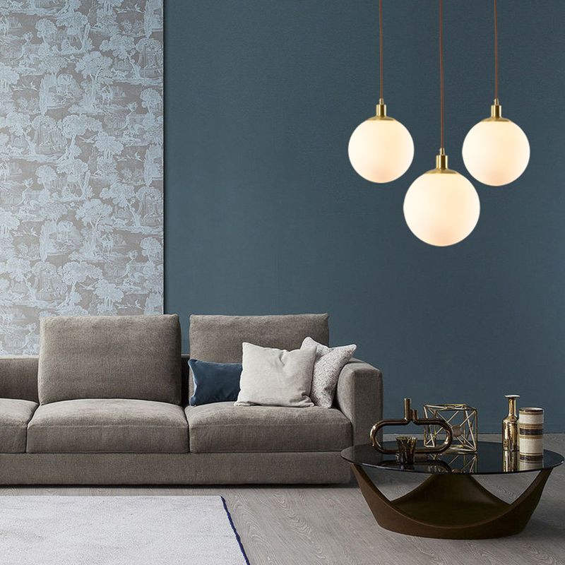 1 Light Spherical Pendant Lamp Modern Minimalist Opal Glass Hanging Lamp for Living Room