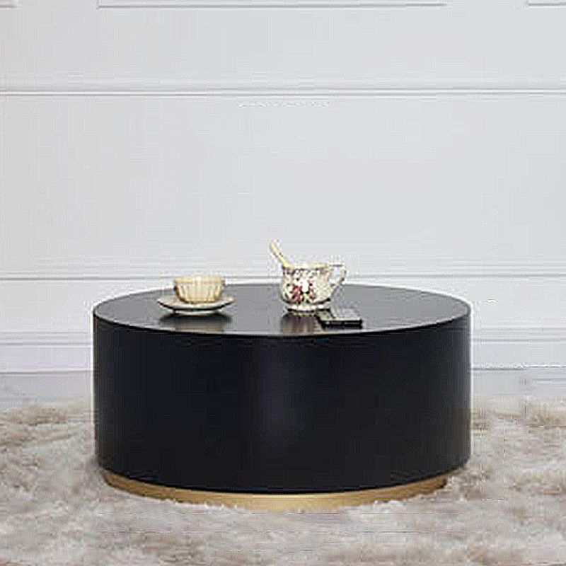 Modern Wood Coffee Table with Drawers Cocktail Table Round in Black