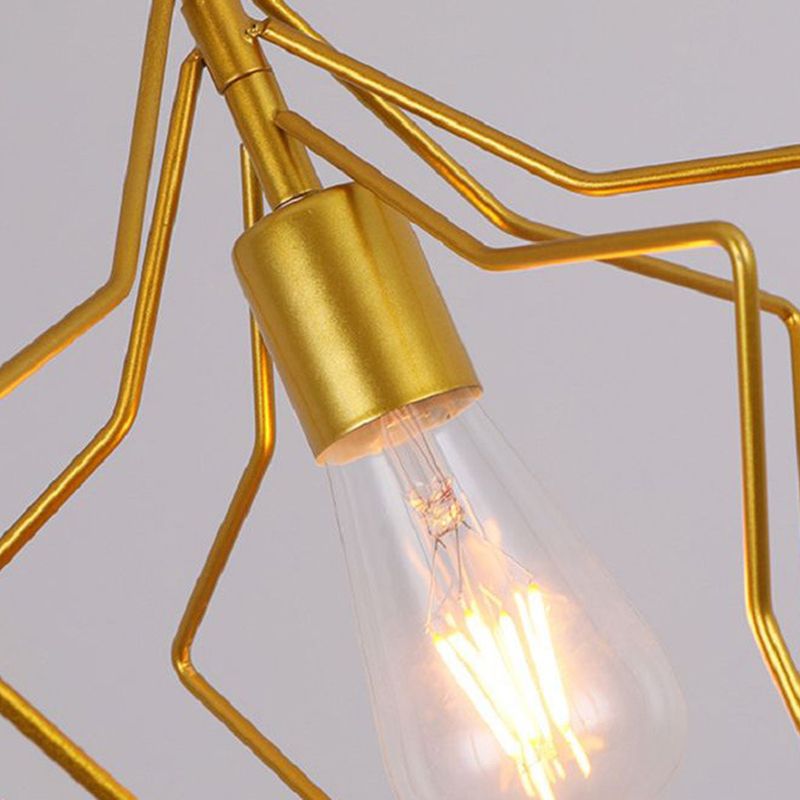 Star Cage Metal Pendant Light Antique 1-Light Dining Room Hanging Light Fixture in Gold