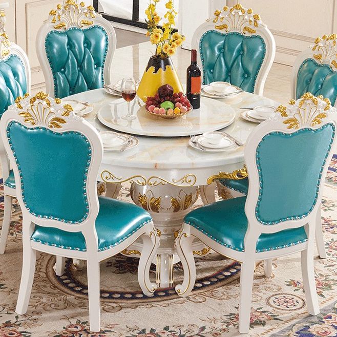 Victorian Style Stone Dining Table Round Dining Table with Wooden Base