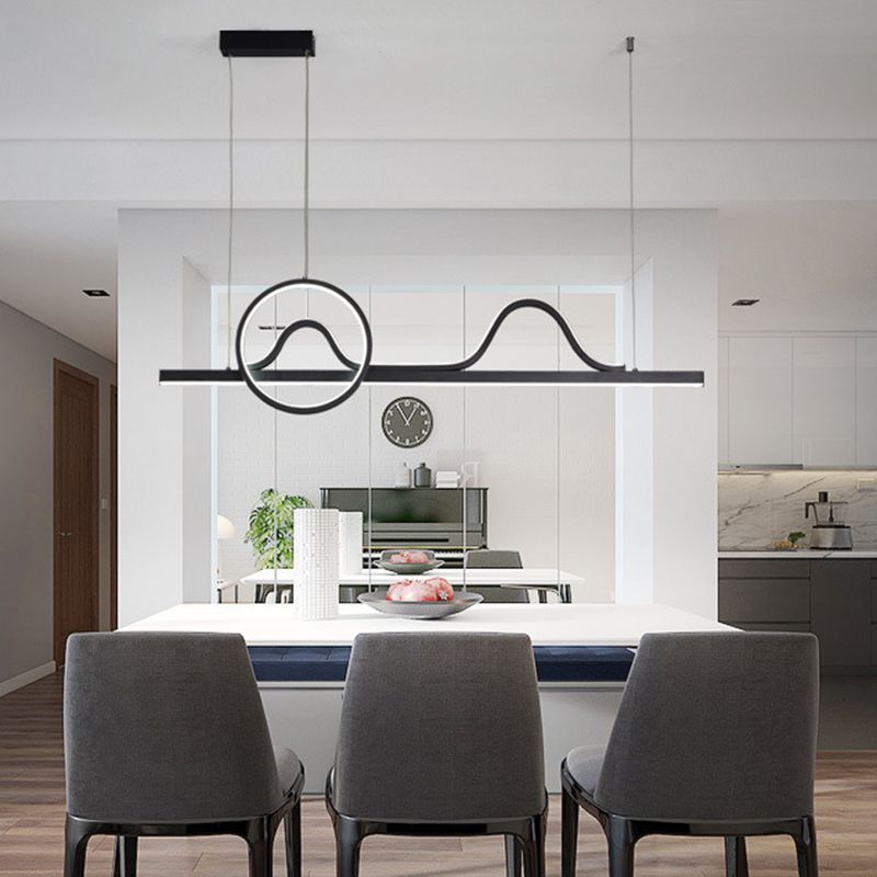 Linear Shape Island Pendants Contemporary Metal 3 Light Pendant Lighting Fixtures in Black