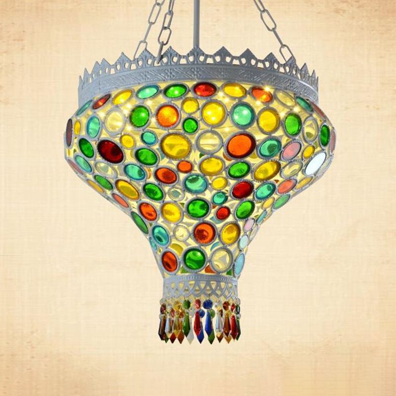 Bohemian Onion Hanging Light Fixture 1 Light Metal Drop Pendant in White for Restaurant