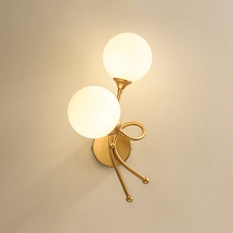 Modern Style Globe Shade Wall Light Glass 2 Lights Sconces for Bedroom