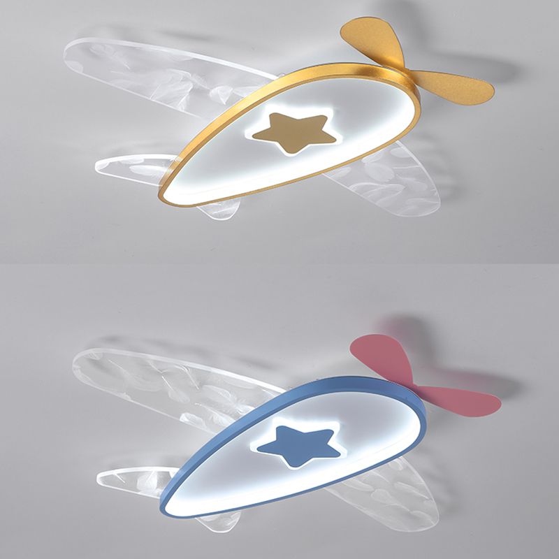 Airplane Acrylic Feather LED Semi Flush Ceiling Fixture in Modern Creative Style Wrought Iron Ceiling Light for Bedroom