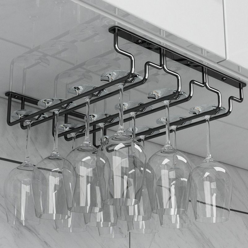 Contemporary Metal Wine Glass Rack Hanging Glass & Stemware Holder in Black