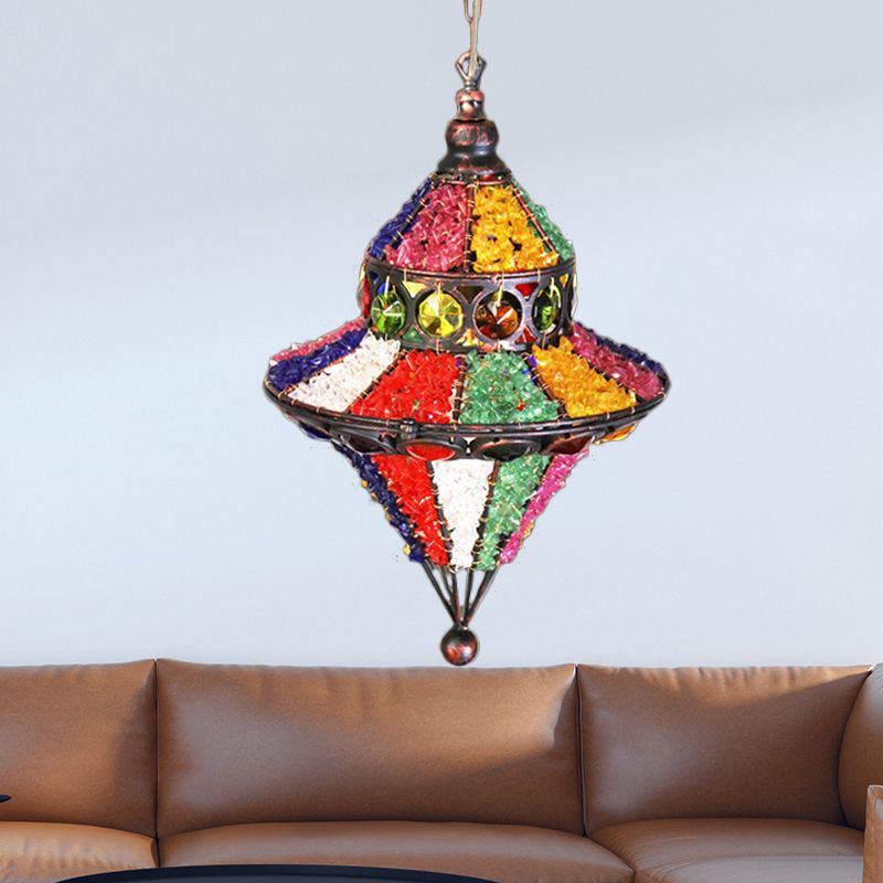 1 Luz de iluminación colgante de luz Art Deco Restaurant Light con cono/lágrima de metal en blanco/rojo