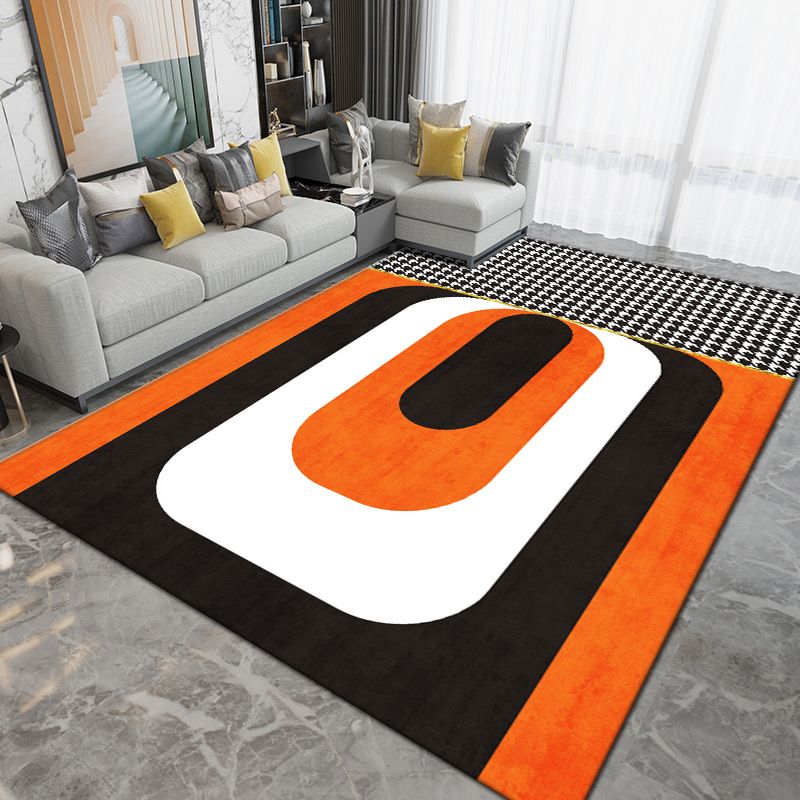 Dark Orange Modern Rug Polyester Graphic Rug Washable Rug for Sitting Room