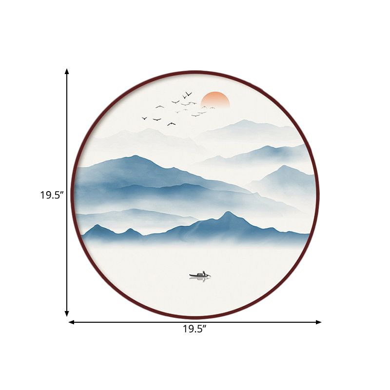 Blue River Scenery Mural Lamp Chinese Acrylic Round LED Flush Mount Wall Sconce in Warm/White Light