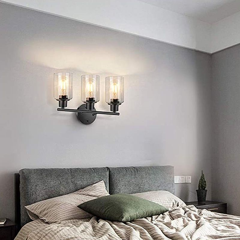 3 Lights Clear Glass Wall Mounted Light Fixture Industrial Cylinder Wall Mount Light for Bathroom