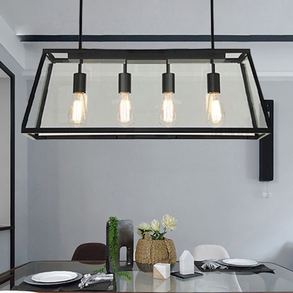 Vintage Industrial Trapezoid Island Chandelier Lights Clear Glass Pendant Lighting for Living Room