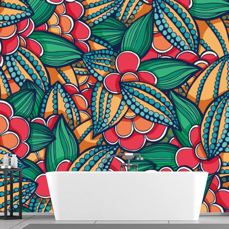 Flower Plant Mural Decal Boho-Chic Smooth Wall Covering in Multi-Color, Custom Made