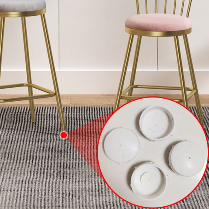 Glam Backrest Armless Counter Stool Iron Bar Stool with Velvet Cushion and Pedal for Cafe