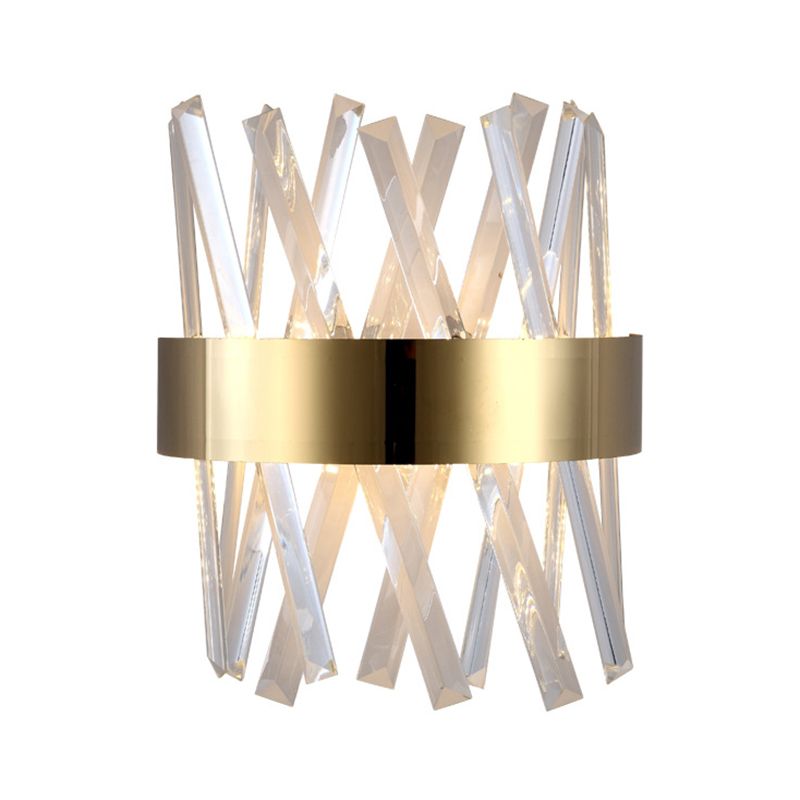 Clear Crystal Prism Wall Mount Light Contemporary Style LED Gold Sconce Lighting for Bedroom