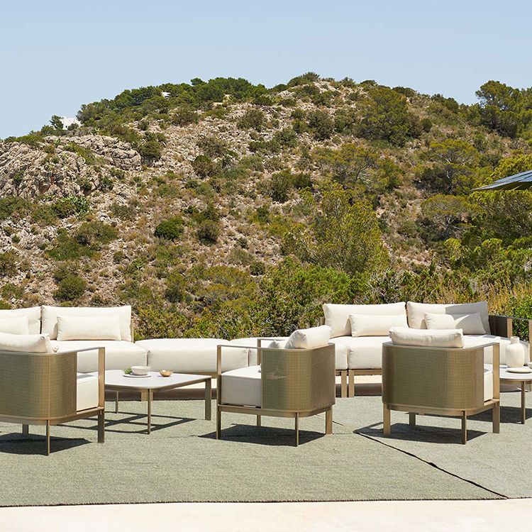 Tropical Outdoor Loveseat Gray Fabric Cushion UV Resistant Water Resistant