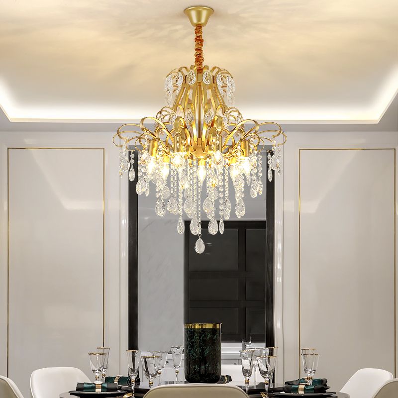 3/6 Heads Crystal Chandelier Lighting Modernist Style Ceiling Pendant Light in Black/Gold for Bedroom