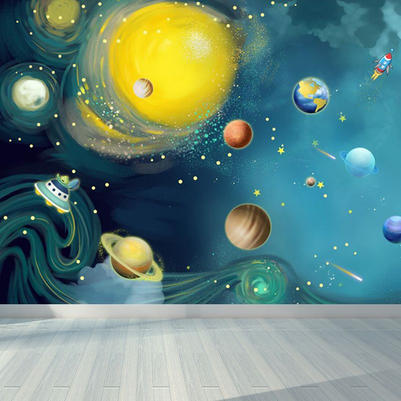 Waterproof Planets Wall Mural Decal Cartoon Non-Woven Material Wall Art, Custom Print