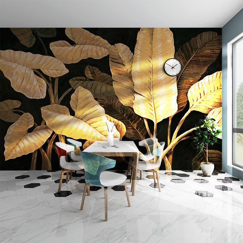 Warm Yellow Banana Leaf Mural Wallpaper for Home Decoration, Non-Woven Material