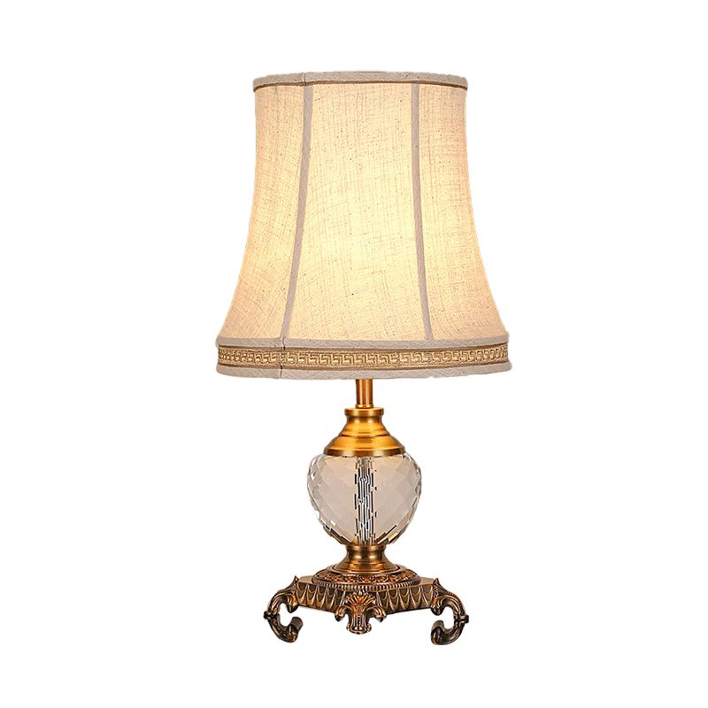 Tapered Bedroom Crystal Nightstand Light Rural Fabric 1 Light Beige Table Lamp with Braided Trim