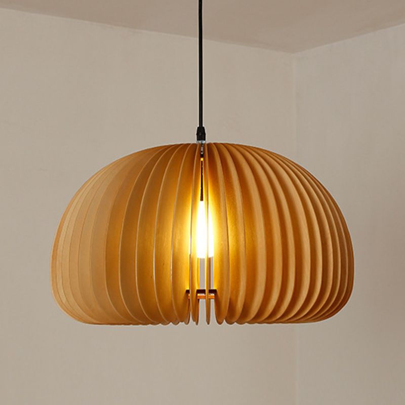 1 Light Pumpkin Shape Wooden Pendant Light Modern Style Living Room Hanging Lamp Fixture