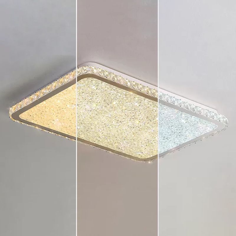 Modern LED Flush Mount Lamp Chrome Rettangolare Flush Mount Soffitto Light con Crystal Shade