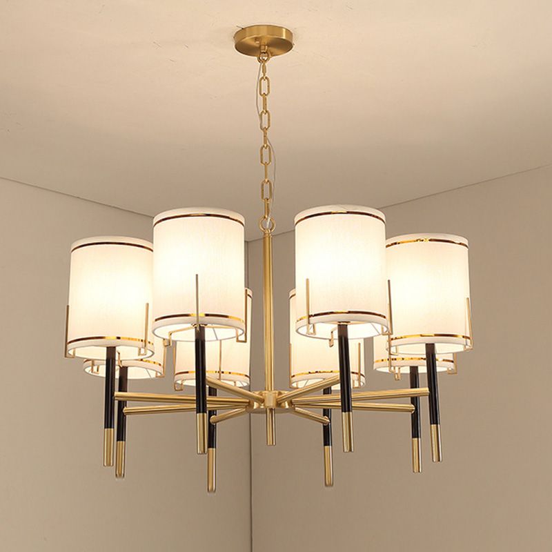 Cylindrical Shape Fabric Ceiling Lighting Modern Gold Chandelier Light Fixture for Living Room