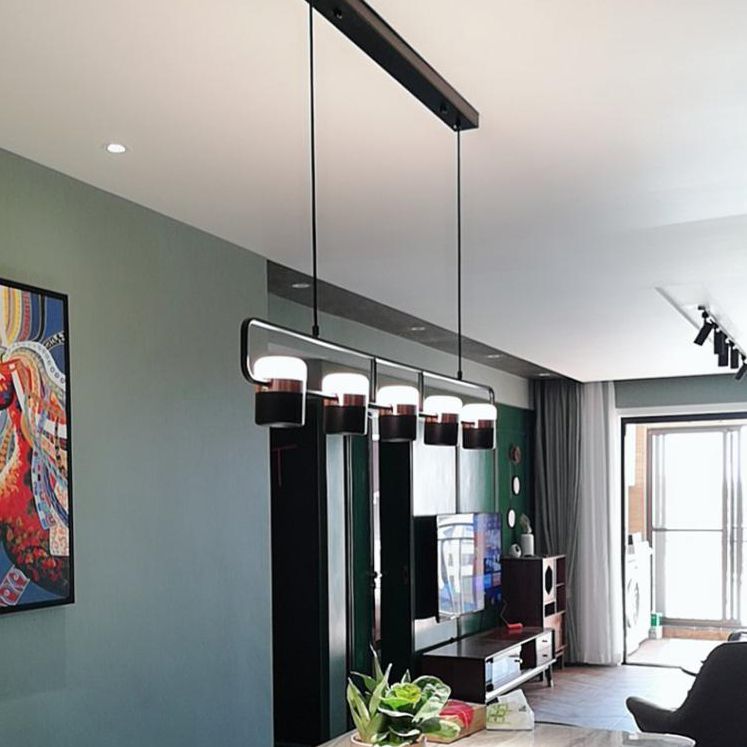 Isola lineare Luce a sospensione Modern Stile moderno sala da pranzo Isola lampadario Luce in nero