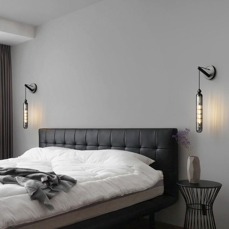 Black / Gold 1 - Light Wall Light Glass Tube Shade Solid Brass Wall Sconce