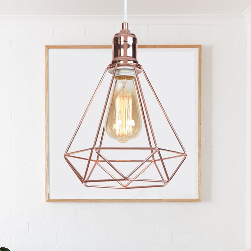 Luce a sospensione in metallo in metallo con diamante industriale 1 testa a soffitto del soffitto in oro rosa