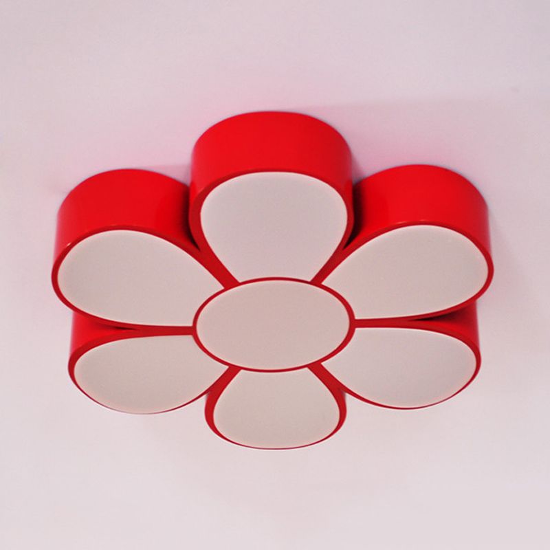 Kids Flush Ceiling Light Fixture Yellow/Green/Red Flower Shaped Flush Mount with Acrylic Shade