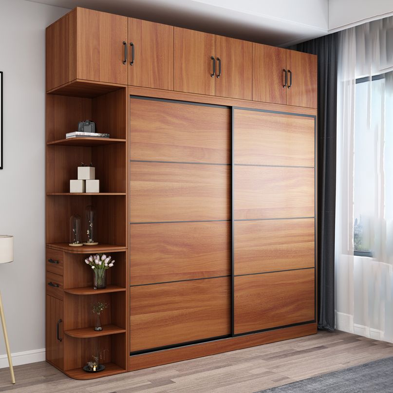 Brown Engineered Wood Wardrobe Armoire Contemporary Wardrobe Closet