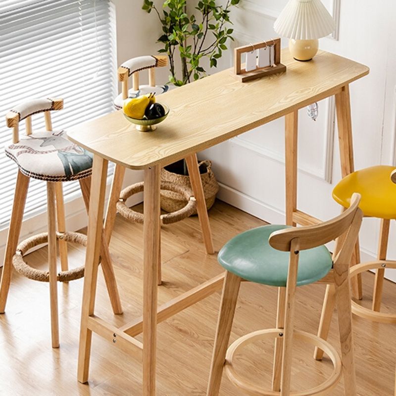 Modern Wood Bistro Bar Table Rectangle Footrest Bar Table for Living Room