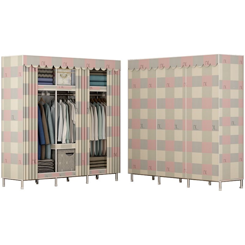 Modern Style Metal Wardrobe 3-Tier Cloth Rod Included Wardrobe Closet with Legs
