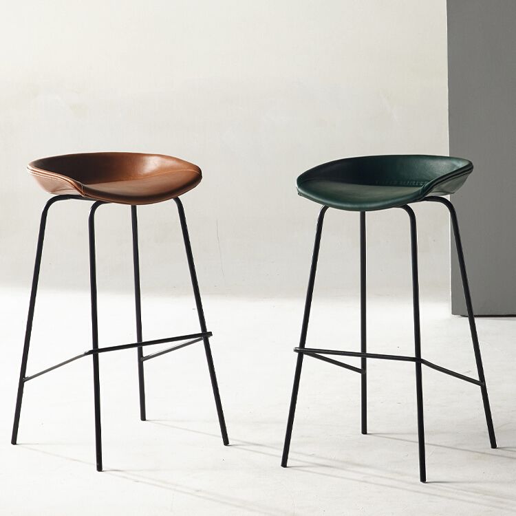 Modern Backrest Armless Counter Stool Iron Bar Stool with Pedal for Cafe