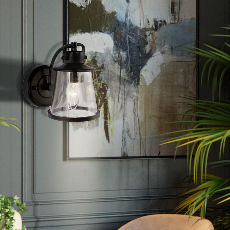 Verjüngte Flurwandmontierte Lampe Vintage klares Glas 1 Glühbirne Schwarzes Leuchtenlicht
