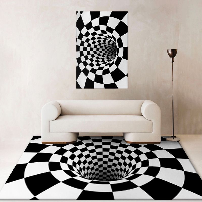 Black Modern Carpet Polyester Geometric Carpet Non-Slip Backing Carpet for Home Decor