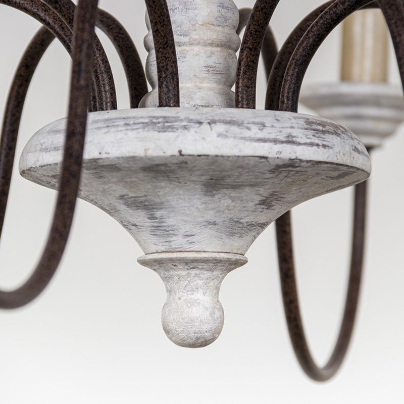 6 Lights Wood Suspended Lighting Fixture Traditional Curving Dining Room Ceiling Suspension Lamp