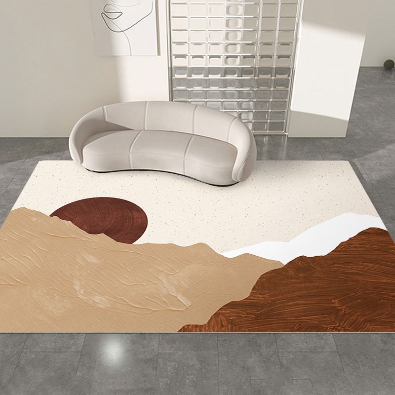 Contemporary Dark Brown Rug Polyester Rug Washable Rug for Living Room