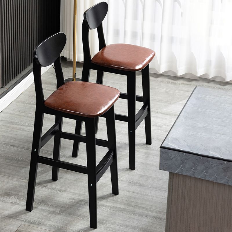 Industrial Solid Wood Bar Stool Upholstered Bar Stools with Black Legs