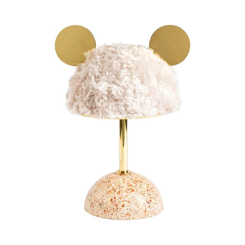 Lampada da tavolo in tessuto peluche con orsetto per bambini, stile 1 lampadina, lampada da comodino rosa/verde scuro/rosa chiaro con base a cupola in terrazzo