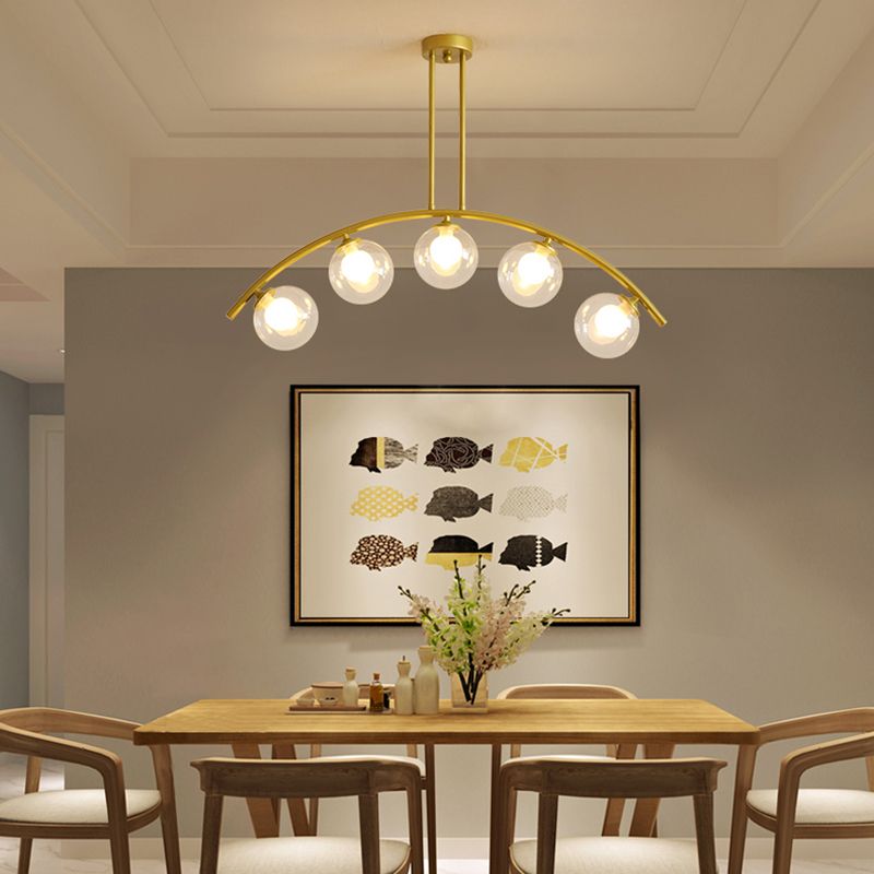 Pendente dell'isola postmoderno 3/5/7 light con luce piena di soffitto curvy in oro per ombra chiara/bianca per cucina