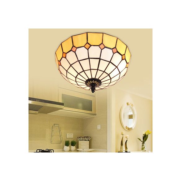 Plafonnier bol en verre teinté Tiffany, 2 lumières, plafonnier en Beige/transparent/bleu pour salle de bain