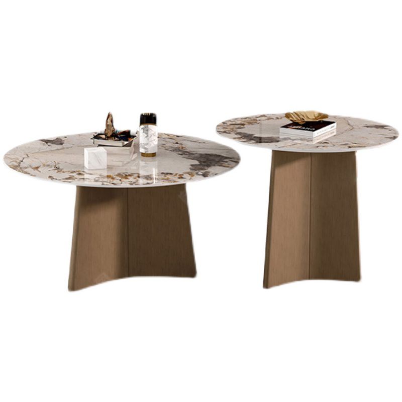 Round  Stone Side Table with 1 Leg Metal Base Side End Snack Table