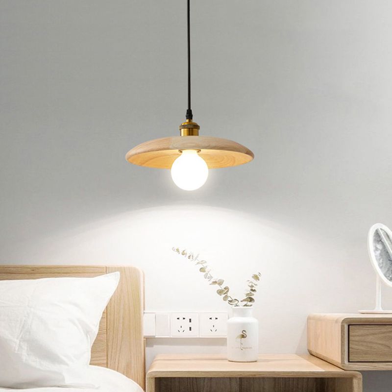 Couvre-pot forme d'éclairage suspendu en bois massif de style moderne 1 lampe de suspension légère pour le chevet