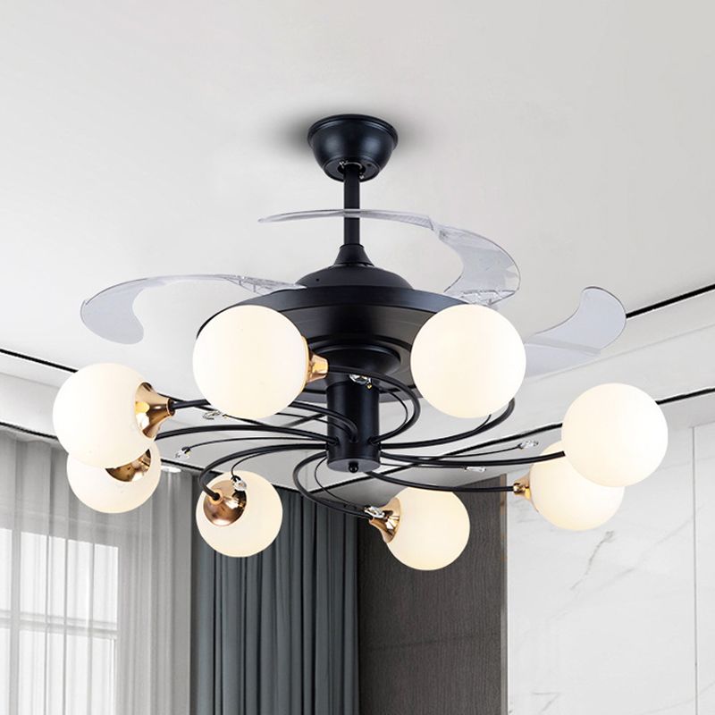 Global Semi Flush Minimalist White Glass 8 Lichter Wohnzimmer Hängende Leuchte Leuchte in schwarz, 42 "breit