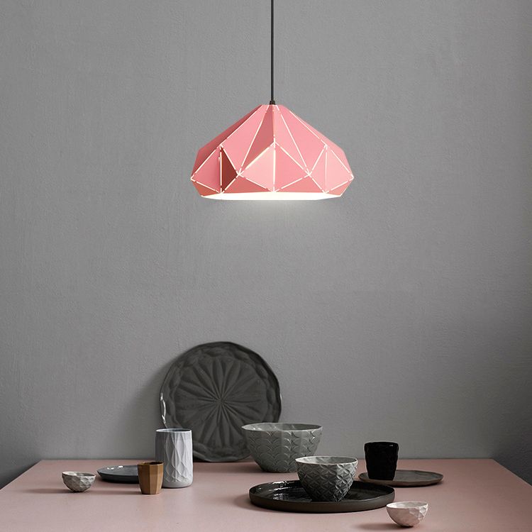 Geometric Shape Metal Hanging Lamp Nordic Macaroon Style 1-Light Pendant for Kitchen Bedroom