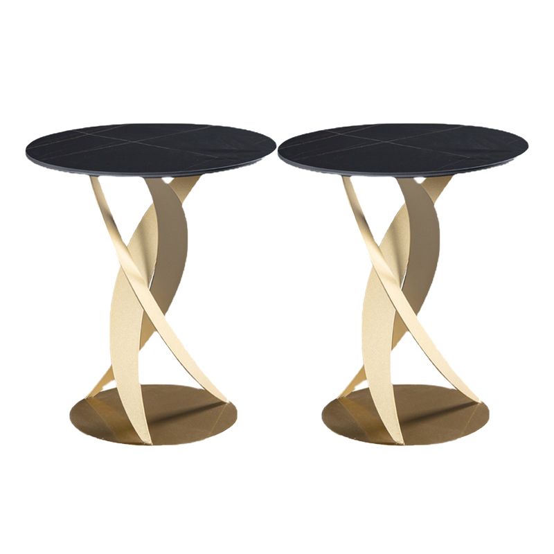 Modern Round Slate Top Side Table 22.4" Tall Metal Abstract End Table