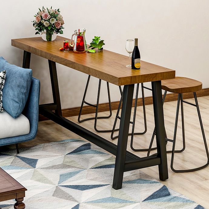 Contemporary Rectangle Bar Dining Table Wood Trestle Bar Height Table 42-Inch Top