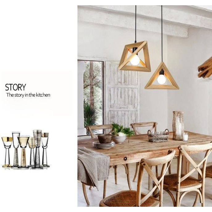 Wooden Triangle Hanging Ceiling Light Nordic Style Pendant Lighting Fixture in Wood