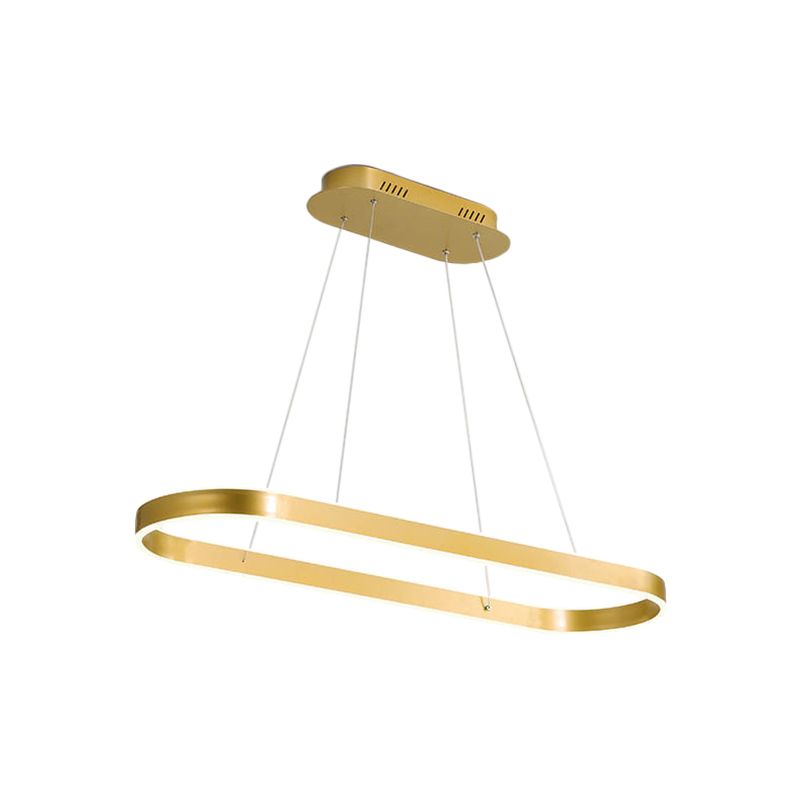 Modern Oval Frame Hanging Lamp Kit Metallic Dining Room LED Island Lamp in Gold, Warm/White Light