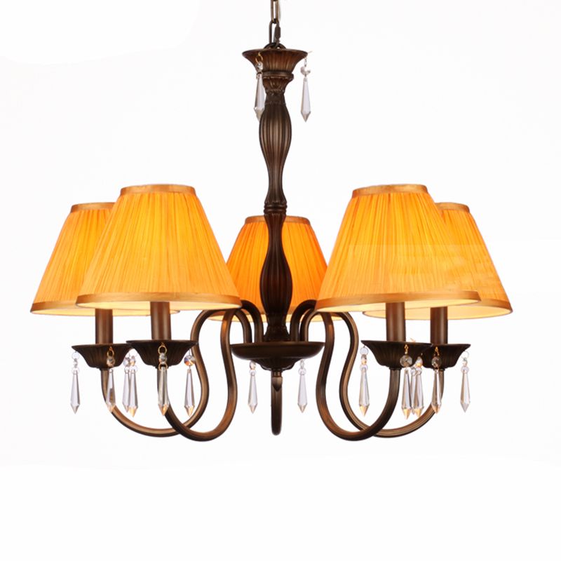 Vintage conische kroonluchter veelkleurige geplooide stof hanglamp